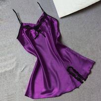 Women Ladies Sexy Lace Lingerie Sleepwear Babydoll G-string Underwear Nightdress S violetinė