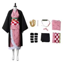 Anime Kamado Nezuko Cosplay Kostiumas Demon Killer Kimetsu No Yaiba Kostiumai Kimono Haori Perukas Mediniai klumpiai Kostiumas Suaugusiems Vaikams Hallow Kids 110CM&Other rožinė