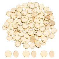100Pcs 304 Stainless Steel Charms Stamping Blank Tag Flat Round Golden 8x1mm Hole: 1.4mm beige