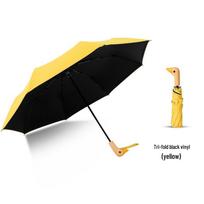 Mielas ančiuko galvos sulankstomas skėtis su medine rankena - Apsauga nuo saulės ir lietaus, dvigubo naudojimo, juodas klijų sluoksnis, trijų dalių dizainas 21-inch 8K Duck Umbrella