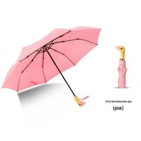 Mielas ančiuko galvos sulankstomas skėtis su medine rankena - Apsauga nuo saulės ir lietaus, dvigubo naudojimo, juodas klijų sluoksnis, trijų dalių dizainas 21-inch 8K Duck Umbrella