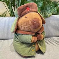 25cm/9.84in Kapibala Capybara Plushie Toy Jacket Military Overcoat Pillow Doll Plush Cute Ornaments Cartoon Valentines Gift brown
