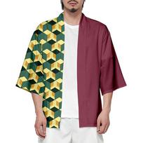 Slayer Demon Anime Kimetsu No Yaiba Kamado Nezuko Cosplay Loose Haori Coat Tops Wine Tomioka Giyuu Tops,M beige
