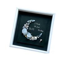 Sea Glass Moon Art Shadow Box Frame Wall Decor with Natural Sea Glass Pebbles and Starfish Elements Handmade Coastal Style Display One Size black