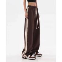 Plus Size Striped Streetwear Baggy Straight Trousers Joggers Sweatpants Hip Hop Women Elastic High Waist Wide Leg Sports Pants 5XL black