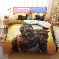 Anime 3D Printed Warrior Mandalorian Child Bedding Set Baby Duvet Cover Sets Bedclothes Twin Single King Kids Adult Gift EU Single 140x200cm beige