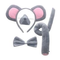Pelės kostiumo rinkinys Pelės ausų galvos apdangalas, uodega, nosies peteliškės pirštinių rinkinys Cosplay kostiumo aksesuaras Helovino kalėdiniams vakarėliams B gray