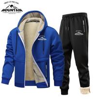 Vyriškas spausdintas avies kašmyro komplektas Žieminis sportinis kostiumas su gobtuvu megztinis + kelnės 2 dalių komplektas Vilnos storas sportinis kostiumas Vyriški drabužiai 2XL gray