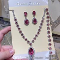 European & American Fashion Rhinestone Jewelry Set: Vibrant Green, Blue & Red Necklace, Earrings & Bracelet