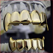 Blues RTS paauksuotas pilnas vampyro ilčių dantų Grillz viršutinis ir apatinis rinkinys kūno papuošalams beige