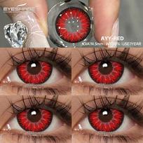 Eyeshare 1 pora spalvotų raudonų lęšių, spalvoti kontaktiniai lęšiai akims, anime lęšiai, cosplay lęšiai, anime aksesuarai, metiniai mėlyni lęšiai