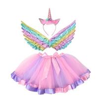 Fairy Wing Unicorns Headbands Tutus Skirts for Kids Girls Unicorns Pretend Play Costume Halloween Birthday Party Decors white