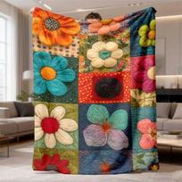 Daugiaspalvė vilnos veltinio gėlių mozaikos tinklelio pilno rašto pūkuota pledas, šilta minkšta sofa lova kotedžo gėlių namų dekoras Size: 150*200cm, Weight: 280 GSM