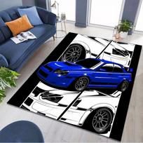 Blue JDM Sport Car Comic Split Frame Print Area Rug Non‑Slip Rectangular Floor Mat Tuner Car Decor for Gaming Bedroom Living Room 60x90cm( 23x35in ) black
