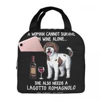Lagotto Romagnolo And Wine Funny Dog Fitted Insulated Lunch Bag for Women Children Leakproof Food Boxes Thermal Lunch Box Tote One Size gray