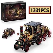 Retro Mechanical Steam Car Building Blocks Set Vintage Home Decor Bricks with LED Lights MOC Toy for Festival Gift gray