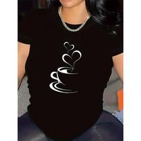 Women's Heart Steam Print Tee Short Sleeve Casual Crew Neck Top for Restaurant & Daily Wear 4XL juoda