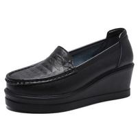 Moteriški balti slaugos batai Pavasaris Ruduo Moteriški pleištai Platforminiai mokasinai Moteriški darbiniai slip-on natūralios odos batai Tenis Feminino 35 black