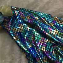 Žuvies žvynų Spandex Bronzinis Audinys Elastingas Lazerinis Maginės Spalvos Vestuvėms Šokiui Scenos Pasirodymams Kostiumų Audinys Metrais 150X100cm 1lot blue