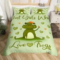 Frog Cute Kawaii Cartoon Frog Comfortable Duvet Quilt Cover Pillowcase Bedding Set Children Bedroom Decoration Home Textile 135x200cm beige