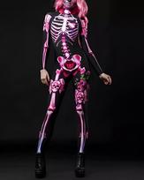 Women Kids Halloween Costume Skeleton Cosplay Bodysuit Skinny Catsuit Jumpsuit For A Scary Night Out Pink-adult,L pink