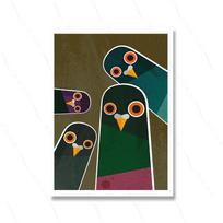 Nosy Pigeons Art Print Retro Mid Century Illustration Canvas Painting Abstract Bird Poster For Living Room Home Decoration 21X30CMNo Framed brown