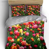Colorful Tulip Garden Set  Multiple Sizes kid's And adults' Bedroom Exquisite 3PC Bedding set, Gift EU Single 135*200cm/53x79in 3pcs black