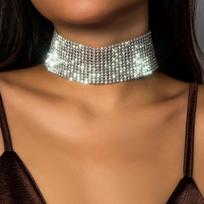 SHIXIN Shiny Full Rhinestone Short Choker Necklace for Women Trendy Luxury Collar on Neck 2026 Fashion Party Nightclub Jewelry brown
