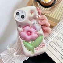 Skaidrus Wave Edge dažytas silikoninis dėklas, skirtas Xiaomi Redmi Note 10 11 12 iPhone 11 15 14 13 Samsung A54 A34 A24 Funda Flowers mielas meškiuko zuikio dangtelis Xiaomi Redmi Note 7