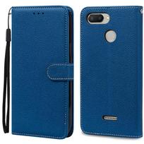 Dėklas Xiaomi Redmi 6A, Dangtelis Redmi 6, Minkštas silikoninis odinis piniginės tipo dėklas su kortelių laikikliu, skirtas Xiaomi Redmi 6A 6 a telefonui blue