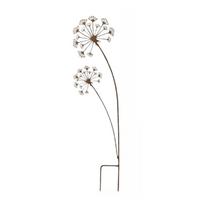 Garden Stake Rust Finish Dandelion Design Metal Decor for Outdoor Flower Beds Patio Balcony Landscape 30cm 35cm white