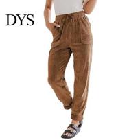 Women Pants Corduroy High Waist Baggy Drawstring Elastic Long-lasting Wear For Casual Trousers Loose Fit Straight Leg Pockets Work XL brown