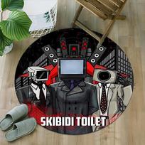 1pc Skibidi Toilet Multiverse2 Print Round Carpet Chair Round Carpet Suitable for Bedroom Living Room Home Decorative Carpet 100cmx100cm black