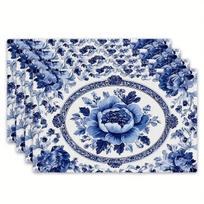 4pc s Blue and White Porcelain Pattern Placemats - 12  x 18  Rectangular Table Mats, Elegant Floral Design for Dining Table, Kitc 4PCS gray
