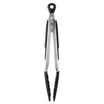 OXO Silicone Spoon and Heat for and Protects Pans from with Dishwasher Safe Tongs, Small, Resistant, Cooking, Serving, Plating, Scratches, Lock, gray