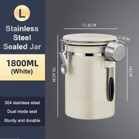 1,2 1,5 1,8L Kavos pupelių indelis Hermetiškas indas Sandarus nerūdijančio plieno su šaukšteliu Vienpusis vožtuvas Indas Kavos laikymas Virtuvė 1800ml balta