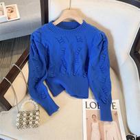Spring Sweet & Spicy Cable Knit Round Neck Sweater for Women One Size mėlyna