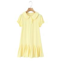 College style sweet retro doll collar fungus edge knitted polo dress women's summer casual pleated mini dress M geltona