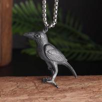 Retro Gothic Crow Skull Necklace Norse Mythology Men\\'s Pendant Motorcycle Punk Jewelry black