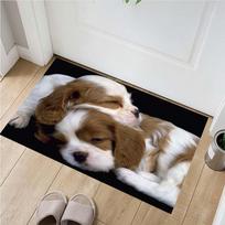 Cavalier King Charles Spaniel Doormat, Non-Slip Floor Mat with Sleeping Puppies Print, Indoor Entrance Rug for Dog Lovers 40x60cm( 15x23in ) black
