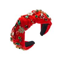 Festive Christmas Knotted Headwear Vibrant Red Green Padded Hairband Novelty Holiday Theme Sparkling Jewelry Tiara raudona
