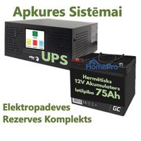 Set Uninterruptible power supply unit (Inverter UPS) for heating system 400W + 12V 75Ah battery.