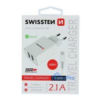 Swissten Smart IC Travel Charger 2 x USB 2.1А + USB-C Cable White