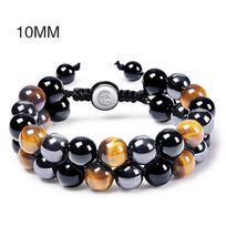 Mens Adjustable Double Layer Natural Tigers Eye Bracelet With Black Agate Hematite Beads 8mm 10mm Tiger's Eye Bracelet 2 pcs black