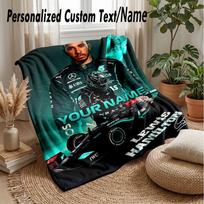Lewis Hamilton Custom Flannel Throw Blanket Print Your Name Text Soft Warm Blanket Holiday Present 80cmx120cm