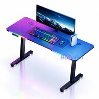 Computer Gaming Desk 140×60 cm with electric height adjustment 73-118 cm carbon-fiber-look surface RGB lighting
