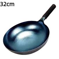 Durable Hand-forged Cast Iron Wok 32/34/36cm Non Stick Chinese Wok with Lid Uncoated Kitchen Tools Gas Induction Cooker black
