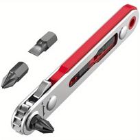 Mini Ratchet Wrench Screwdriver, 1/4 - Inch Size, Magnetic, 90 - Degree Right - Angle Screwdriver. raudona