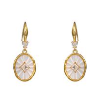 Elegant Sparkling Diamond & Mother-of-Pearl Oval Tag Earrings white
