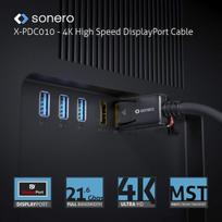 Sonero Displayport 1.2 kabelis, 2m, 4k 60hz, 2k 144hz, juodas